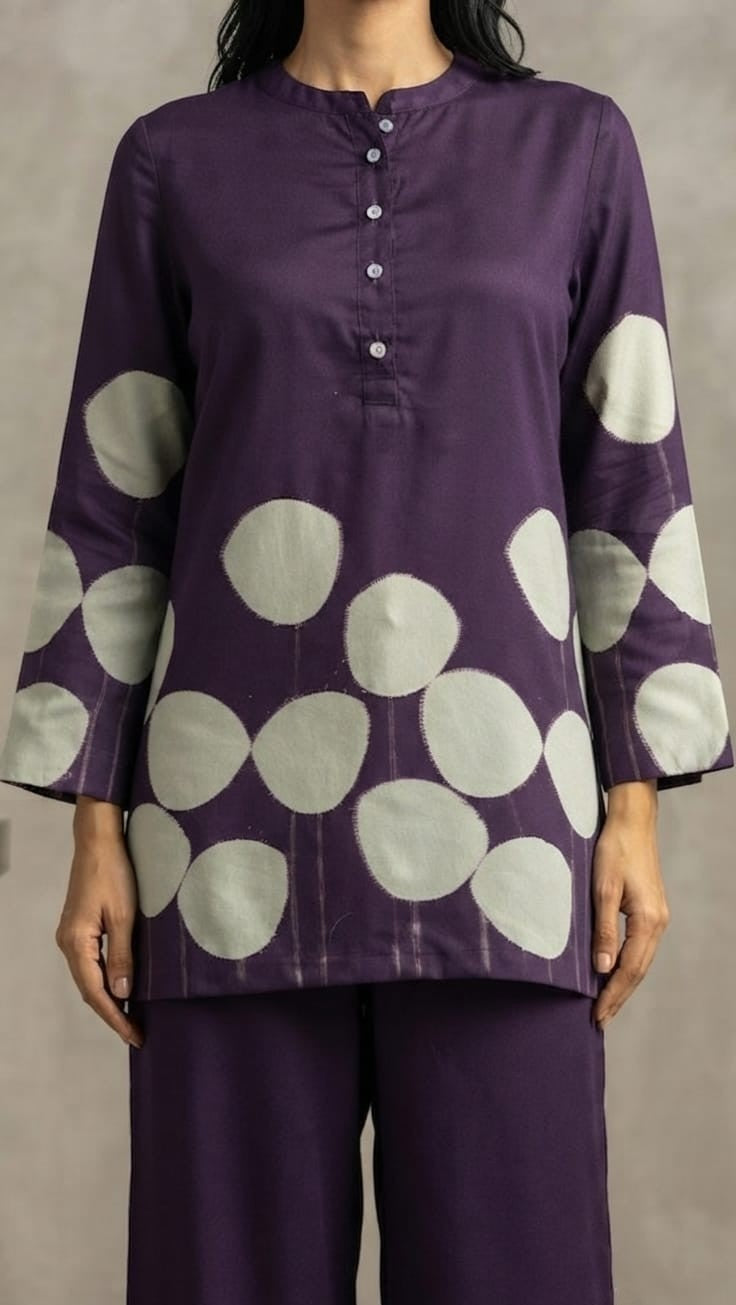 Midnight Bloom Premium Purple Viscose Co-ord Set