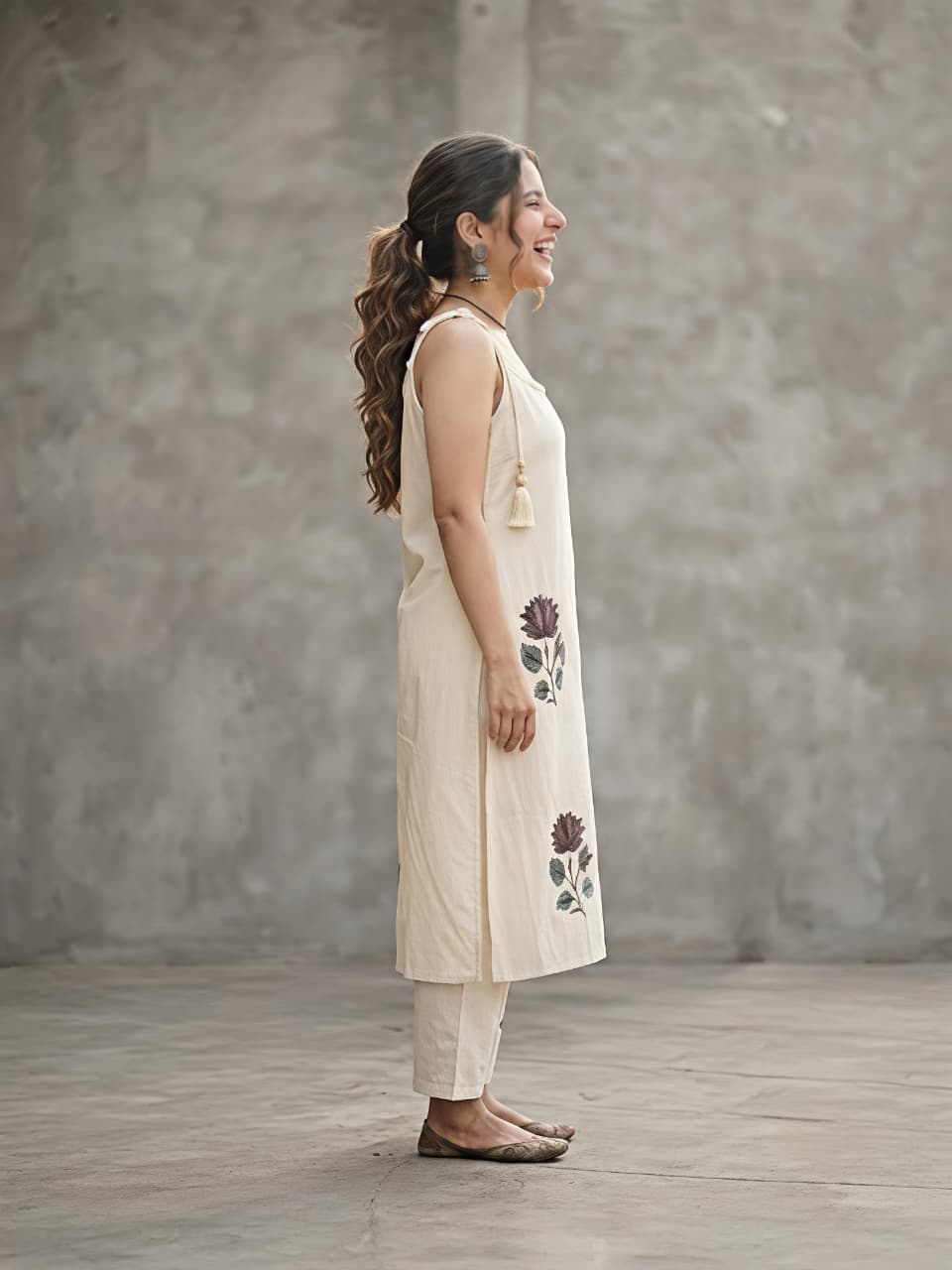 Black Floral Booty Ivery Cotton Co-ord Set For Women