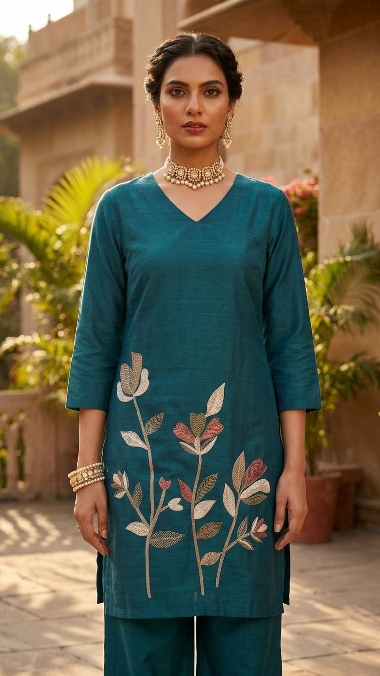Designer Dabu Cotton Blue Khadi style Co-ord Set