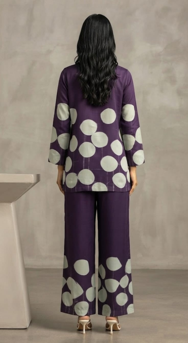 Midnight Bloom Premium Purple Viscose Co-ord Set