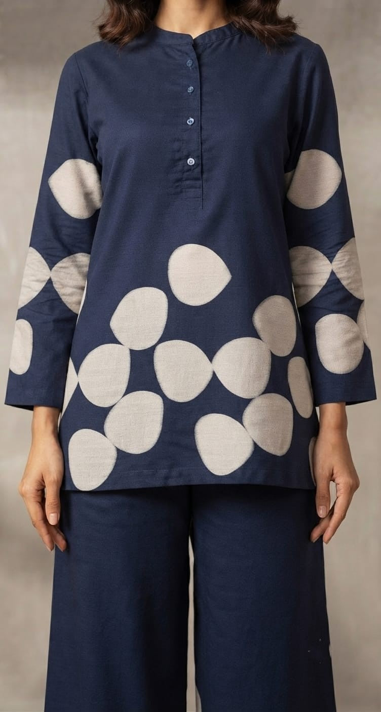 Midnight Bloom Premium Navy Blue Viscose Co-ord Set