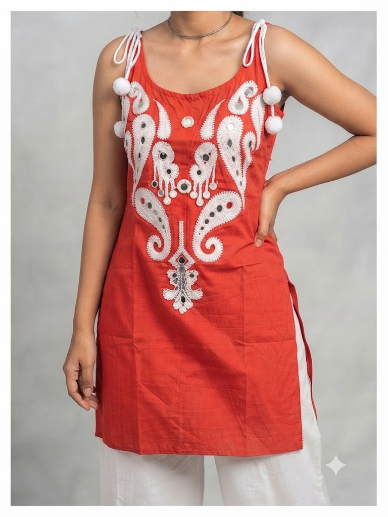 Roohani Orange Ethnic Cotton Co-ord Set For Women