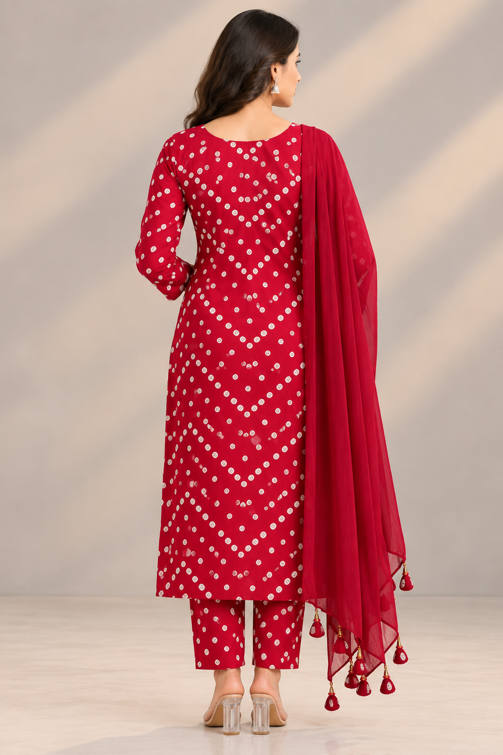 Red Floral Printed Suit Set | Designer 3-Piece Salwar Suit with Embroidered Neck & Matching Dupatta