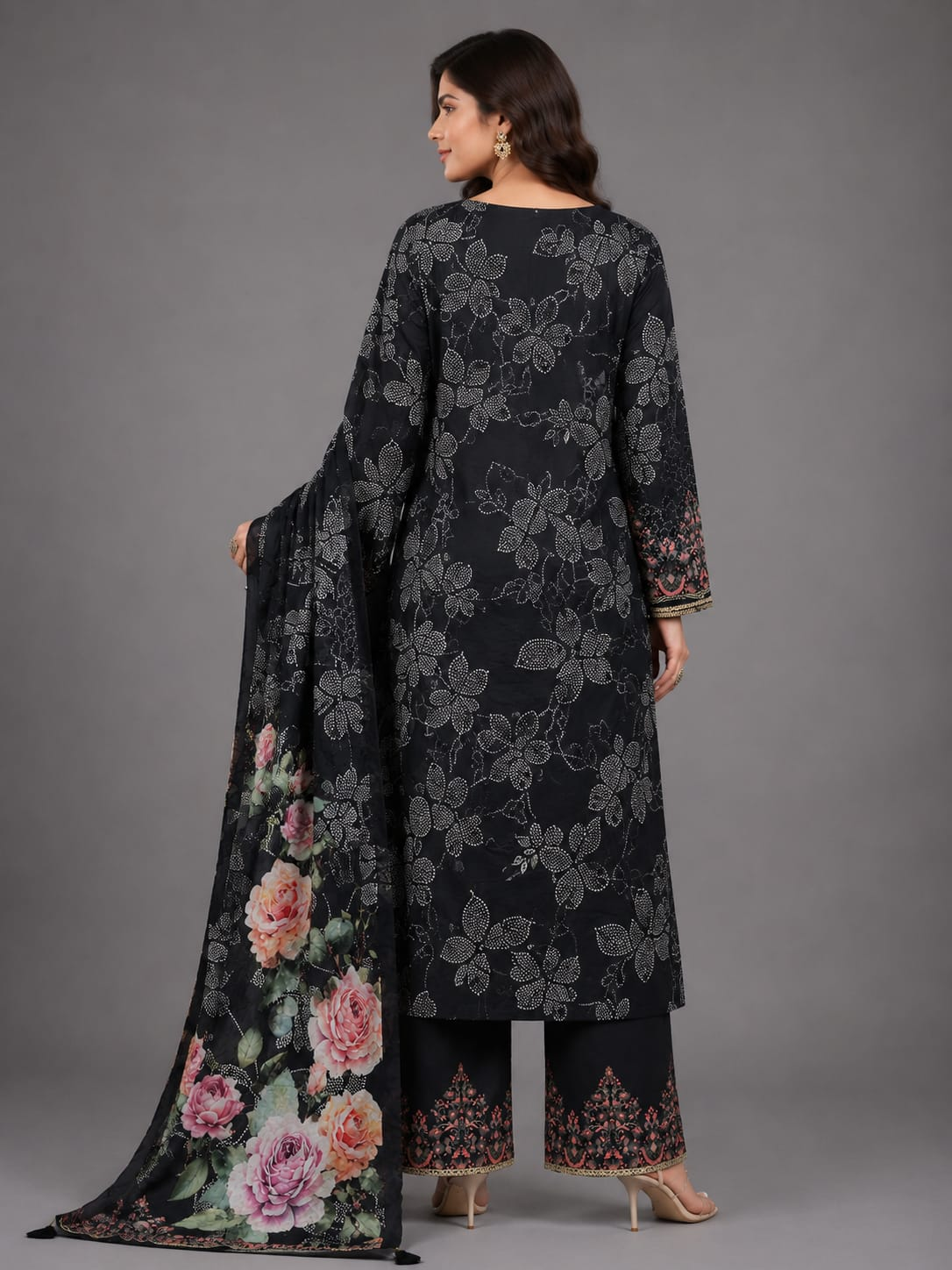 Black Rose Garden Printed Unstitched Suit Set