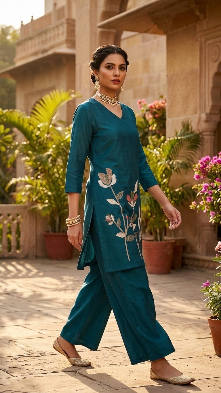 Designer Dabu Cotton Blue Khadi style Co-ord Set