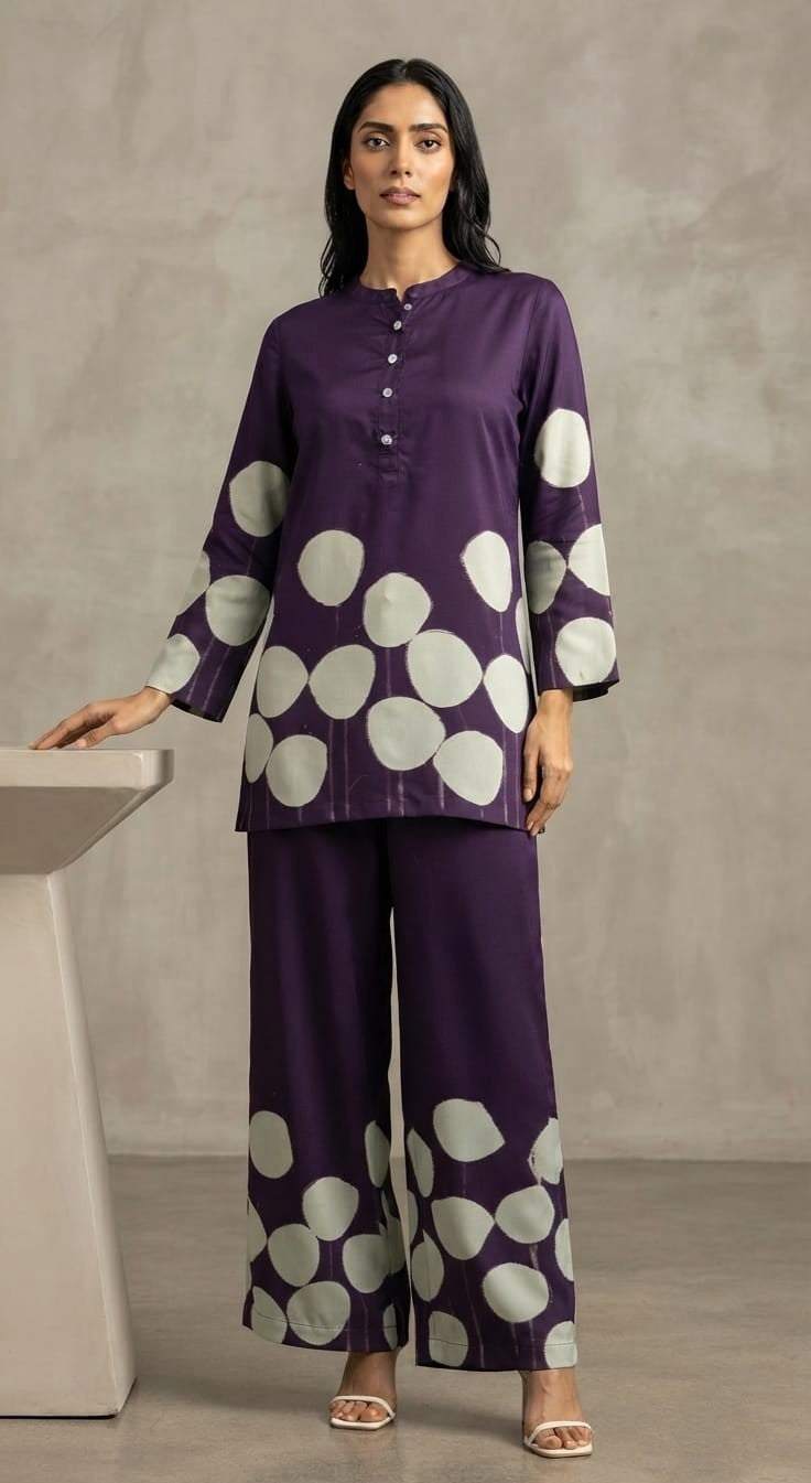 Midnight Bloom Premium Purple Viscose Co-ord Set
