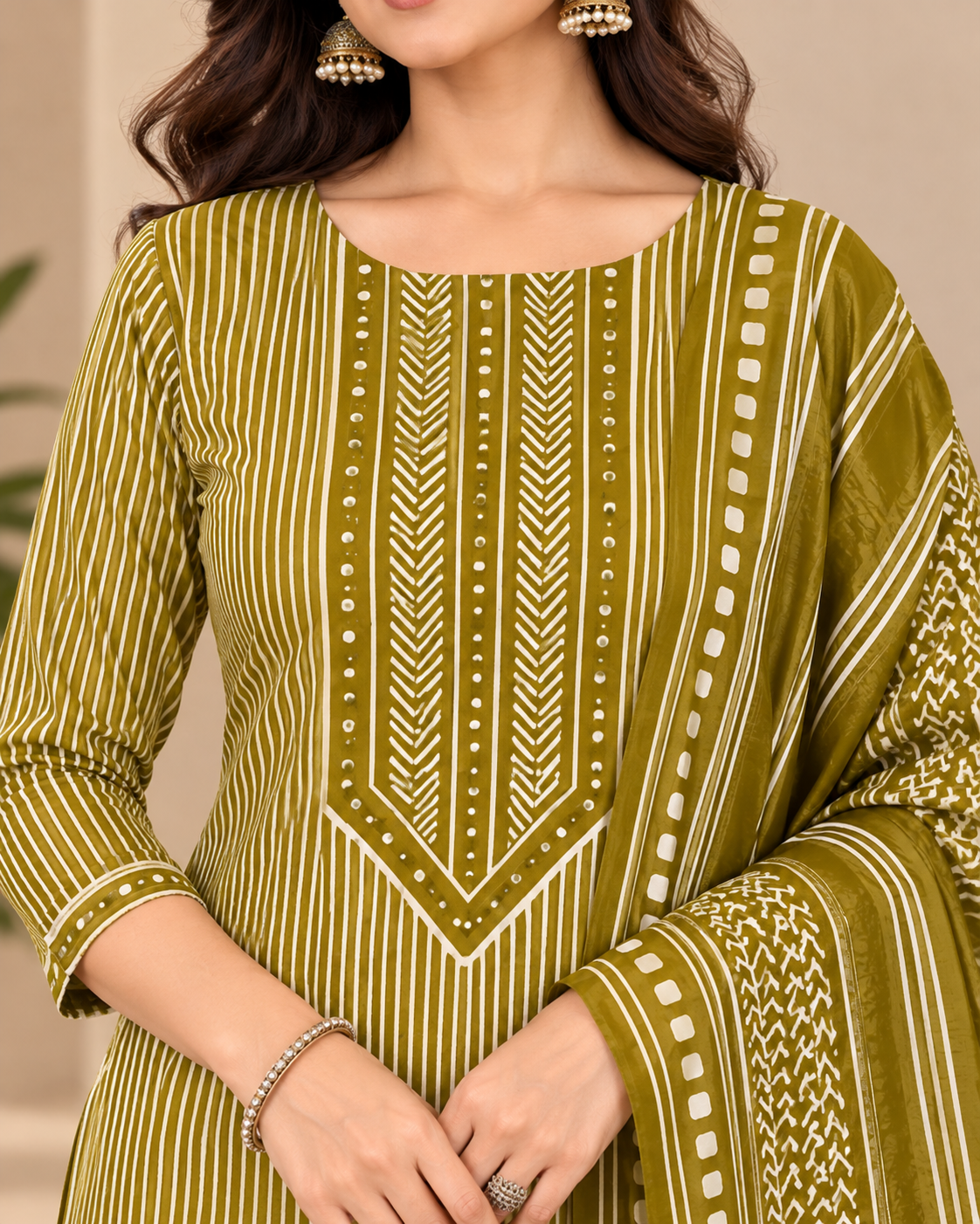 Olive Green Gajji Silk Unstitched Suit Set with Printed Dupatta | Designer Ladies Suit