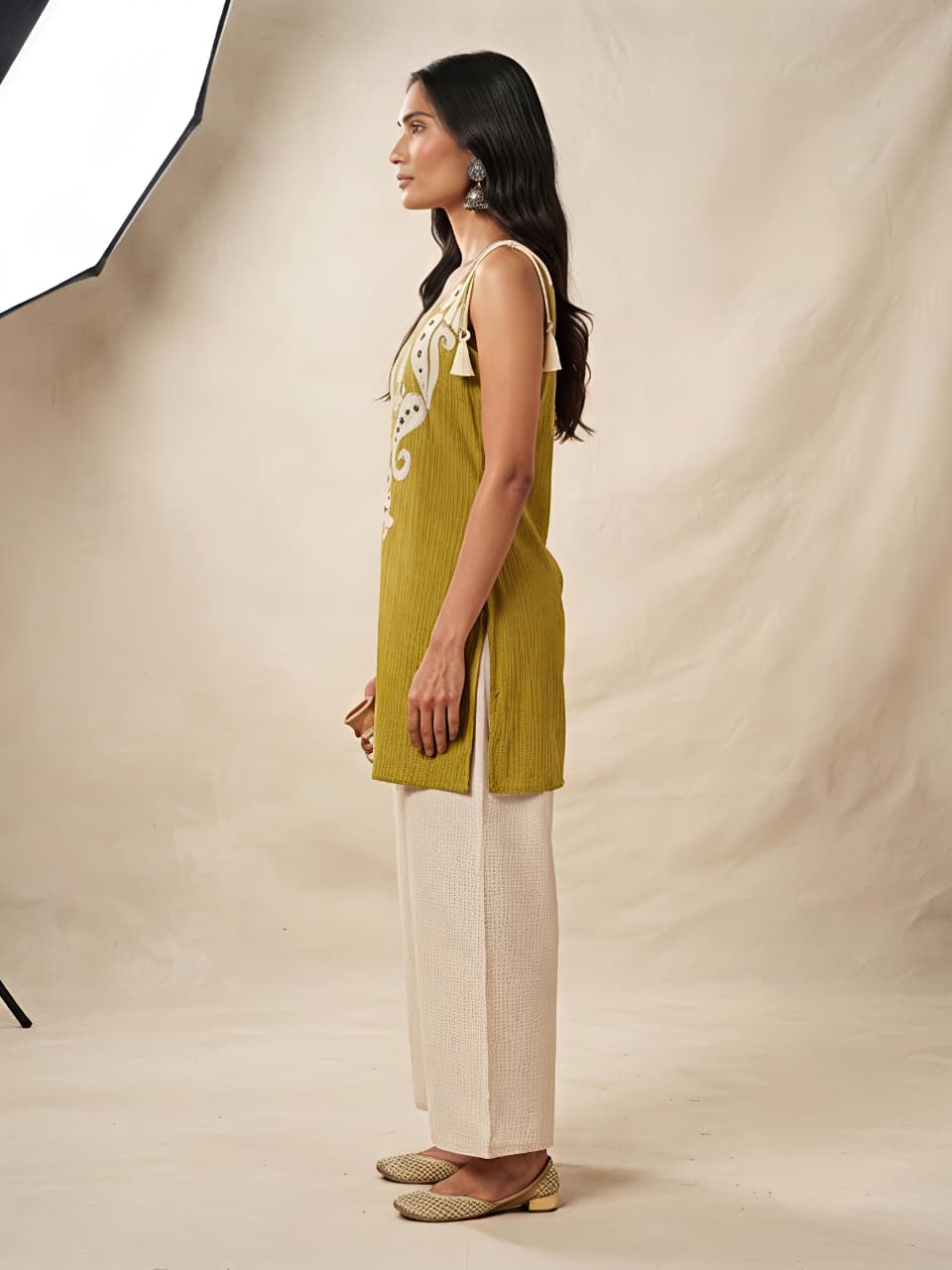 Roohani Mustard Ethnic Cotton Co-ord Set For Women