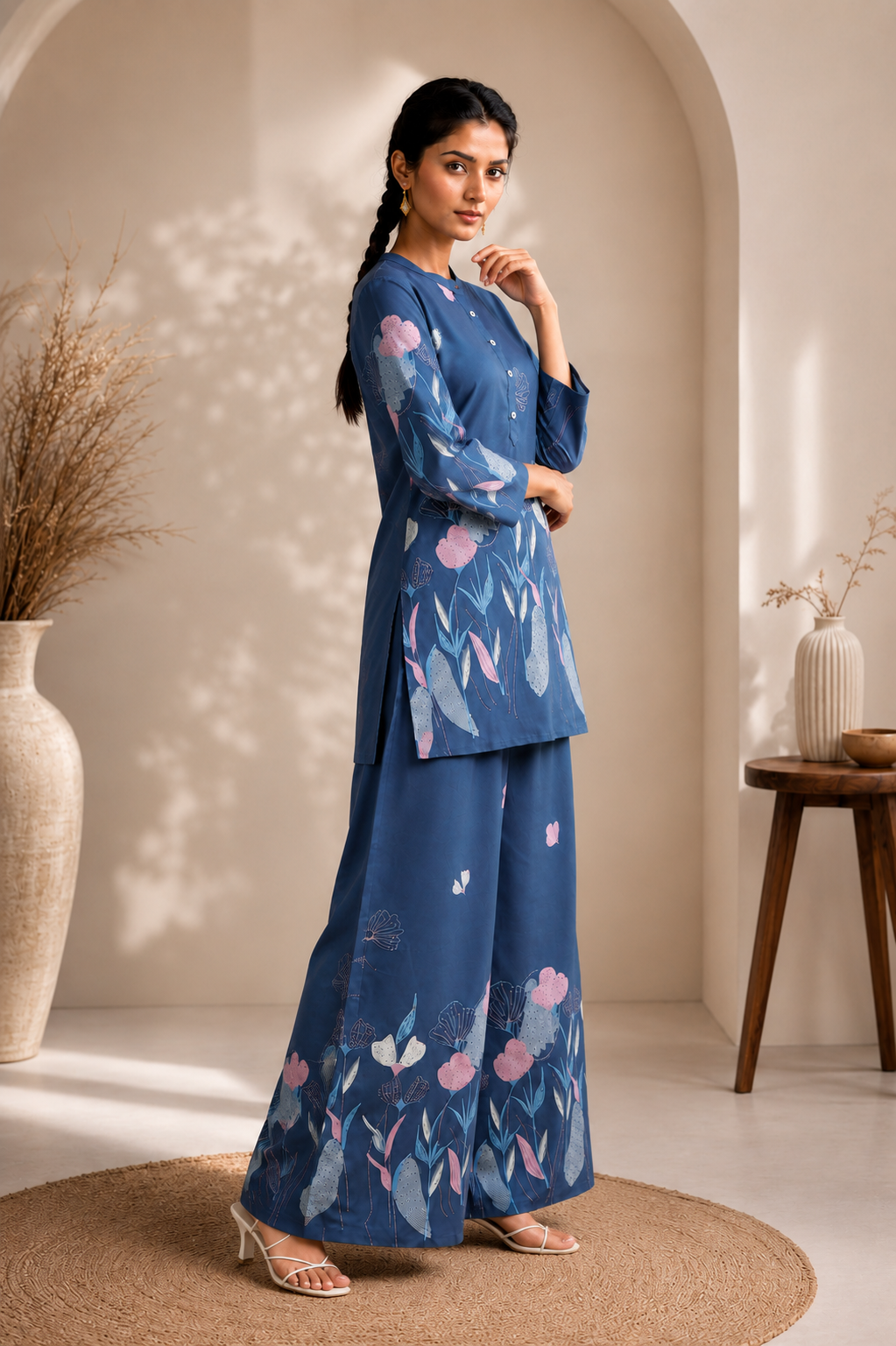 Twilight Garden Premium Viscose Blue Co-ord Set
