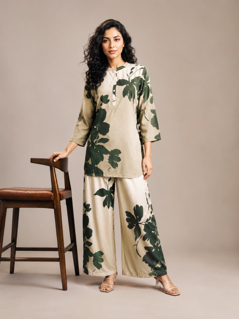 Misty Petals Designer Brown Co-ord Set