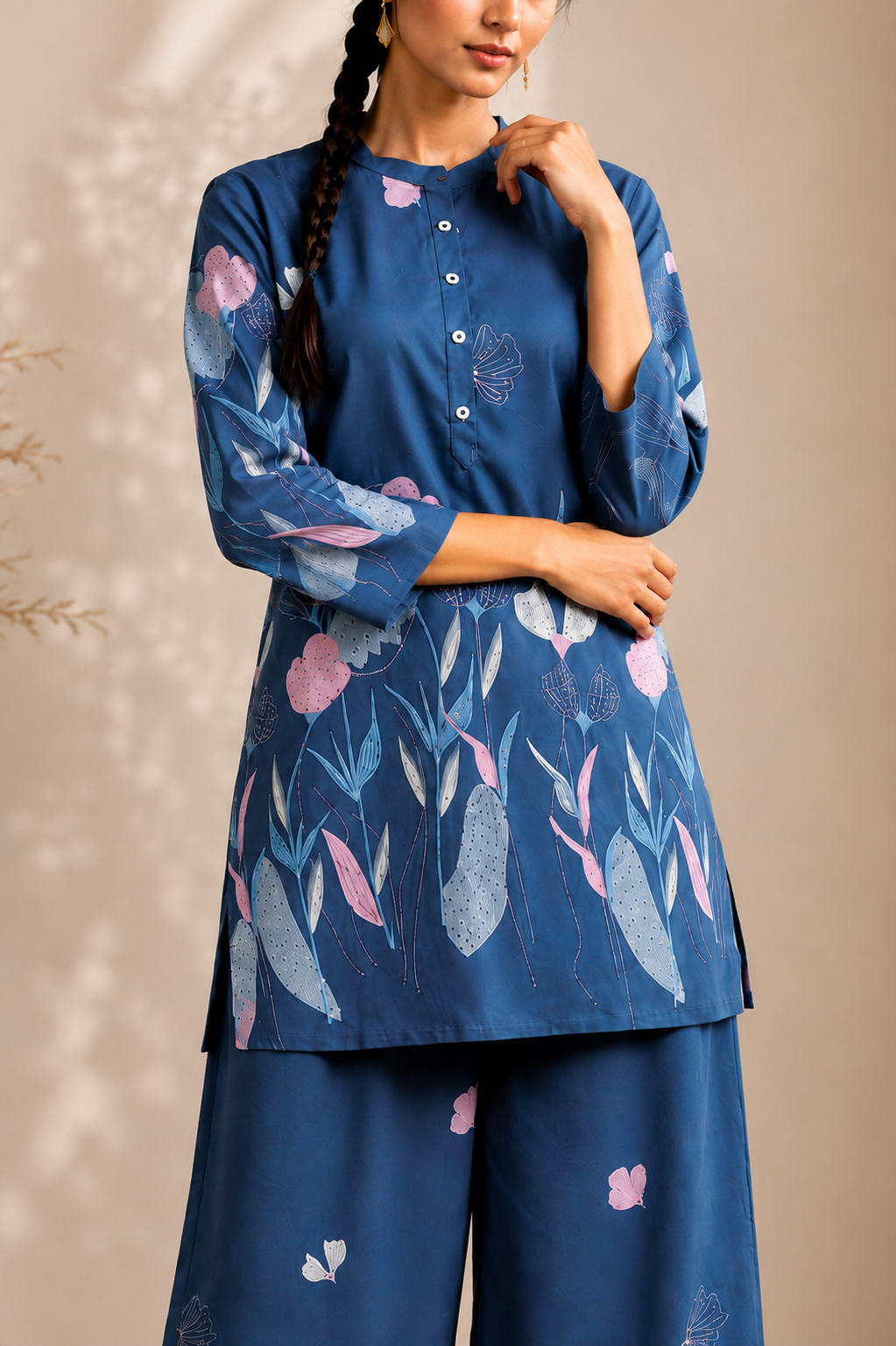 Twilight Garden Premium Viscose Blue Co-ord Set
