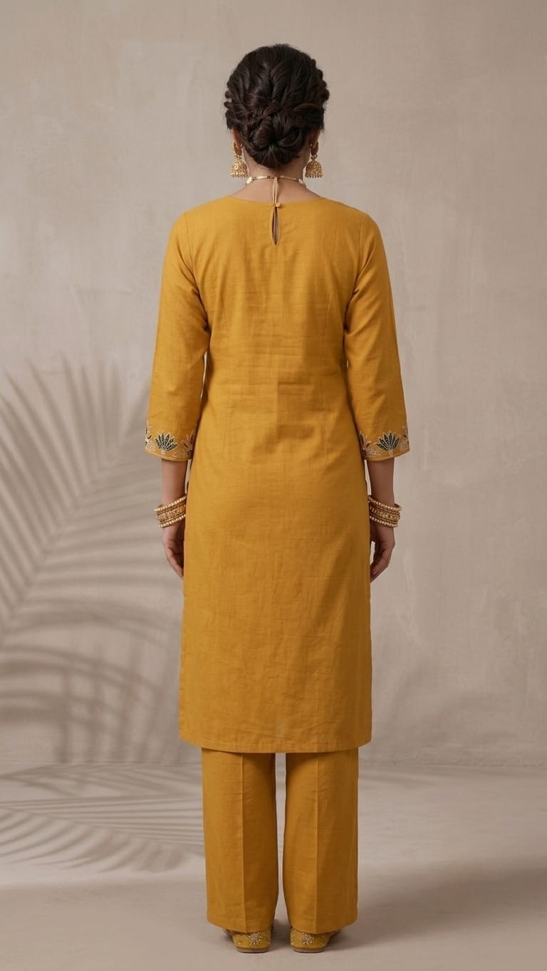 Designer Dabu Cotton Yellow Co-ord Set With Embroidery work