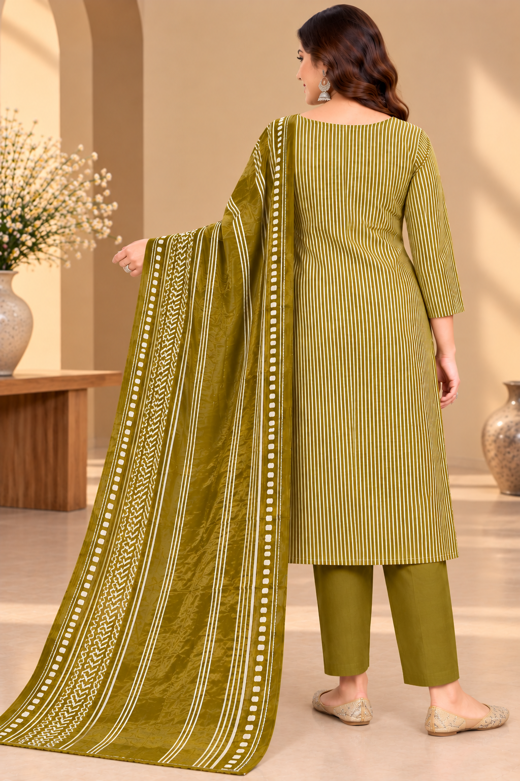 Olive Green Gajji Silk Unstitched Suit Set with Printed Dupatta | Designer Ladies Suit
