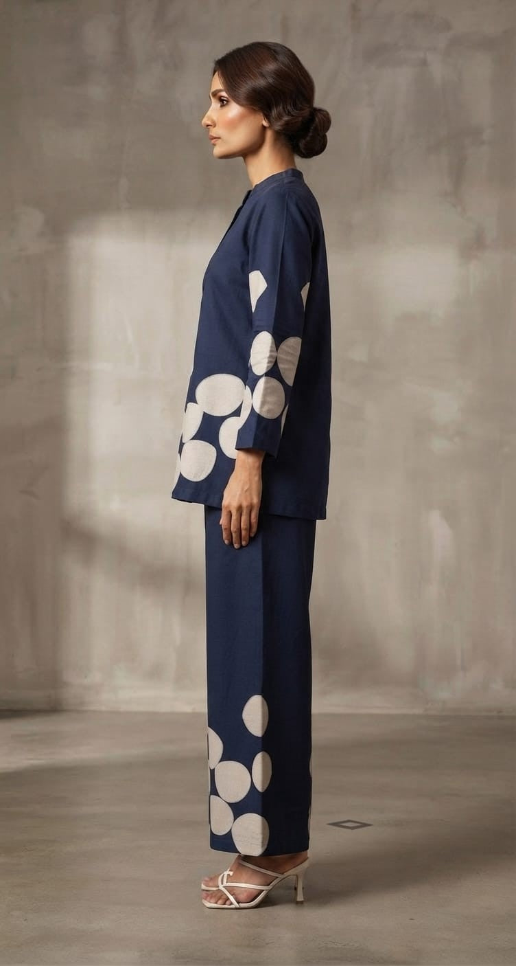 Midnight Bloom Premium Navy Blue Viscose Co-ord Set