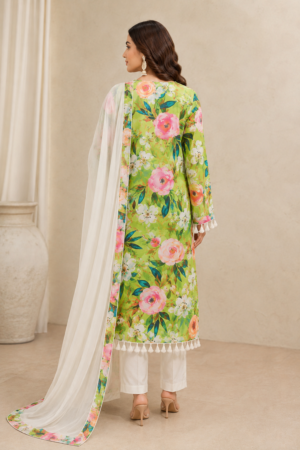 Women’s Green Floral Handwork Embroidered Cotton Kurta Set with Dupatta