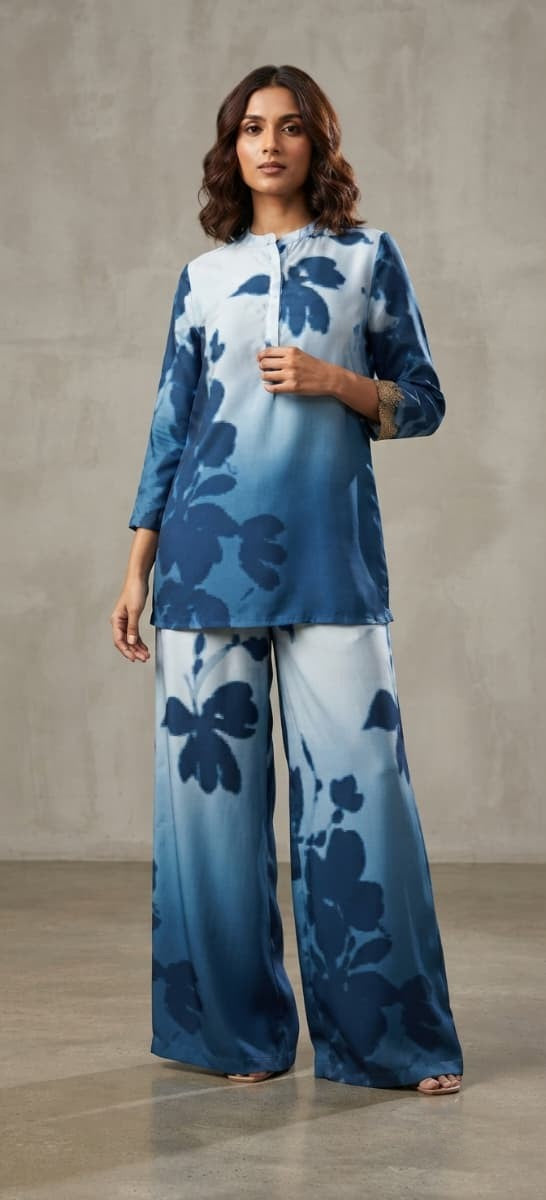 Misty Petals Designer Sky Blue Co-ord Set
