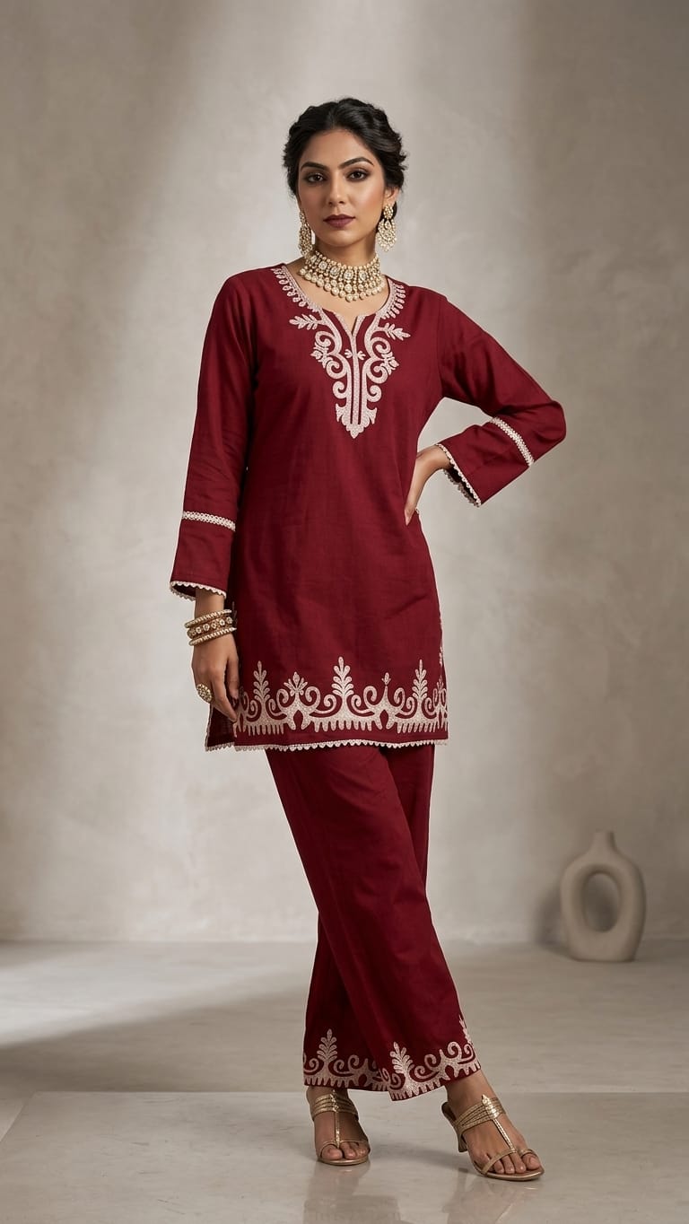 Designer Dabu Cotton Co-ords With Kashmiri Work