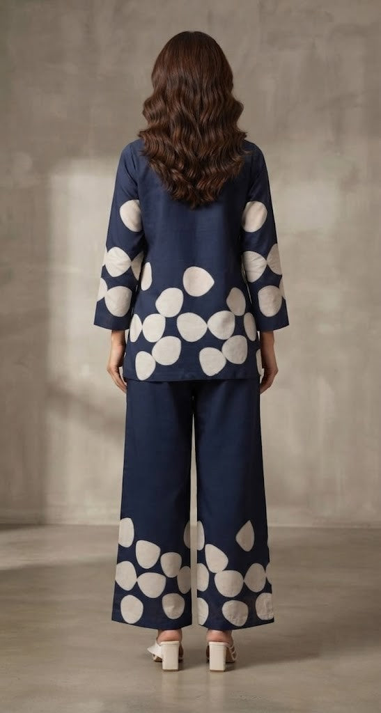Midnight Bloom Premium Navy Blue Viscose Co-ord Set