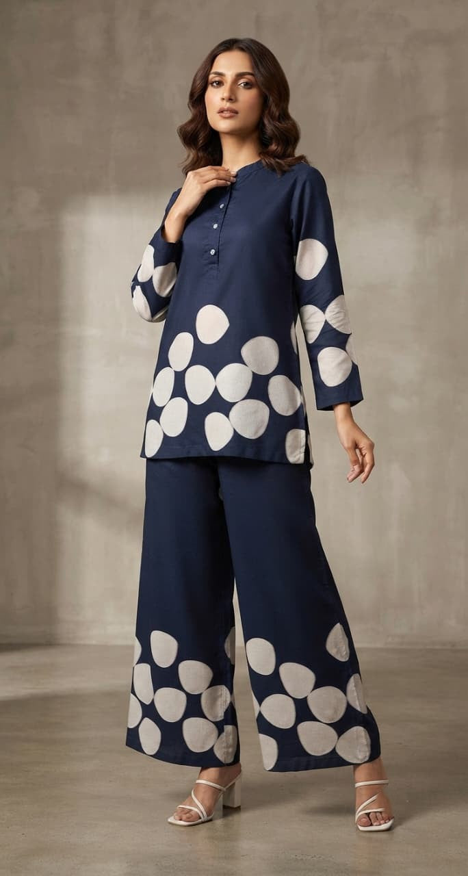 Midnight Bloom Premium Navy Blue Viscose Co-ord Set