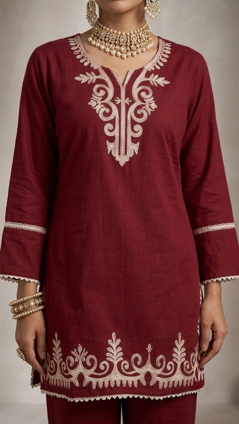 Designer Dabu Cotton Co-ords With Kashmiri Work