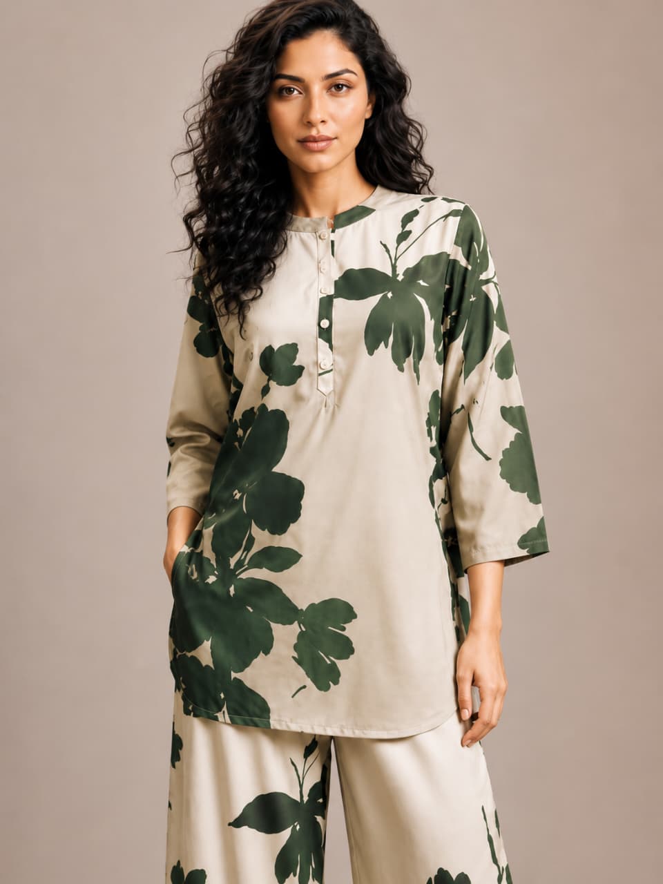 Misty Petals Designer Brown Co-ord Set