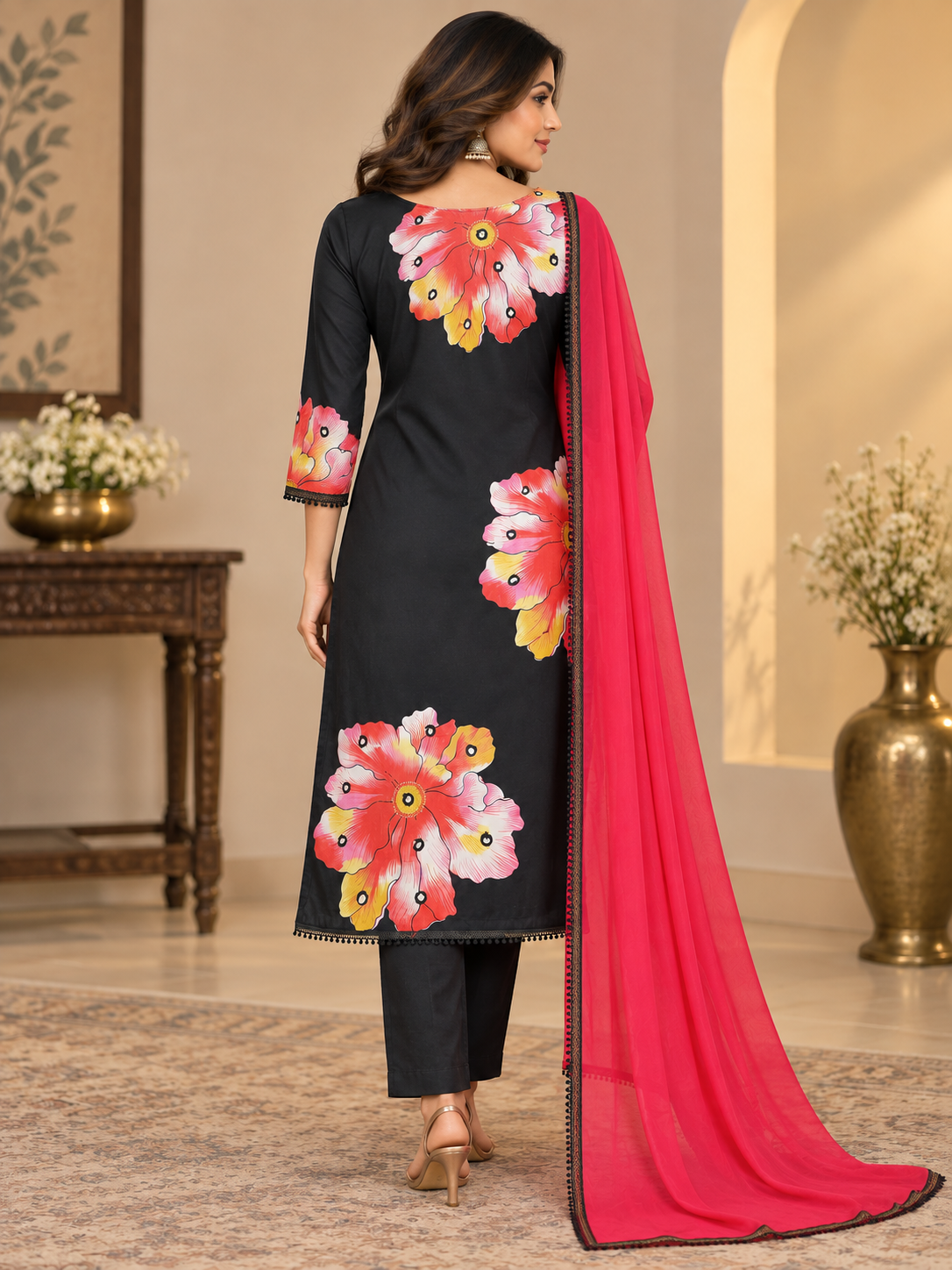 Midnight Floral Bloom Designer Fabric Printed Suit Material with Dupatta | Ethnic Dress Material