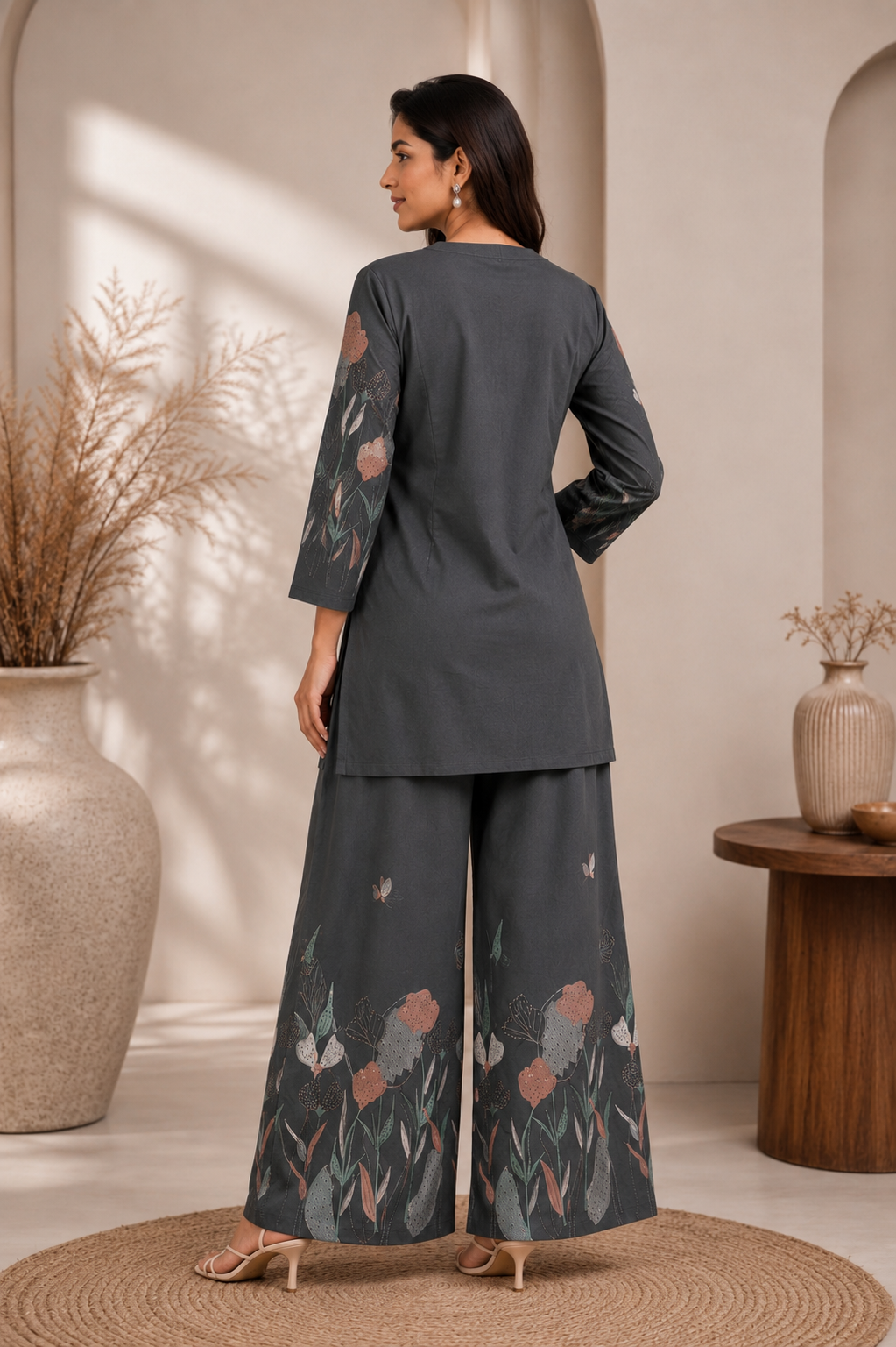 Twilight Garden Premium Viscose Grey Co-ord Set