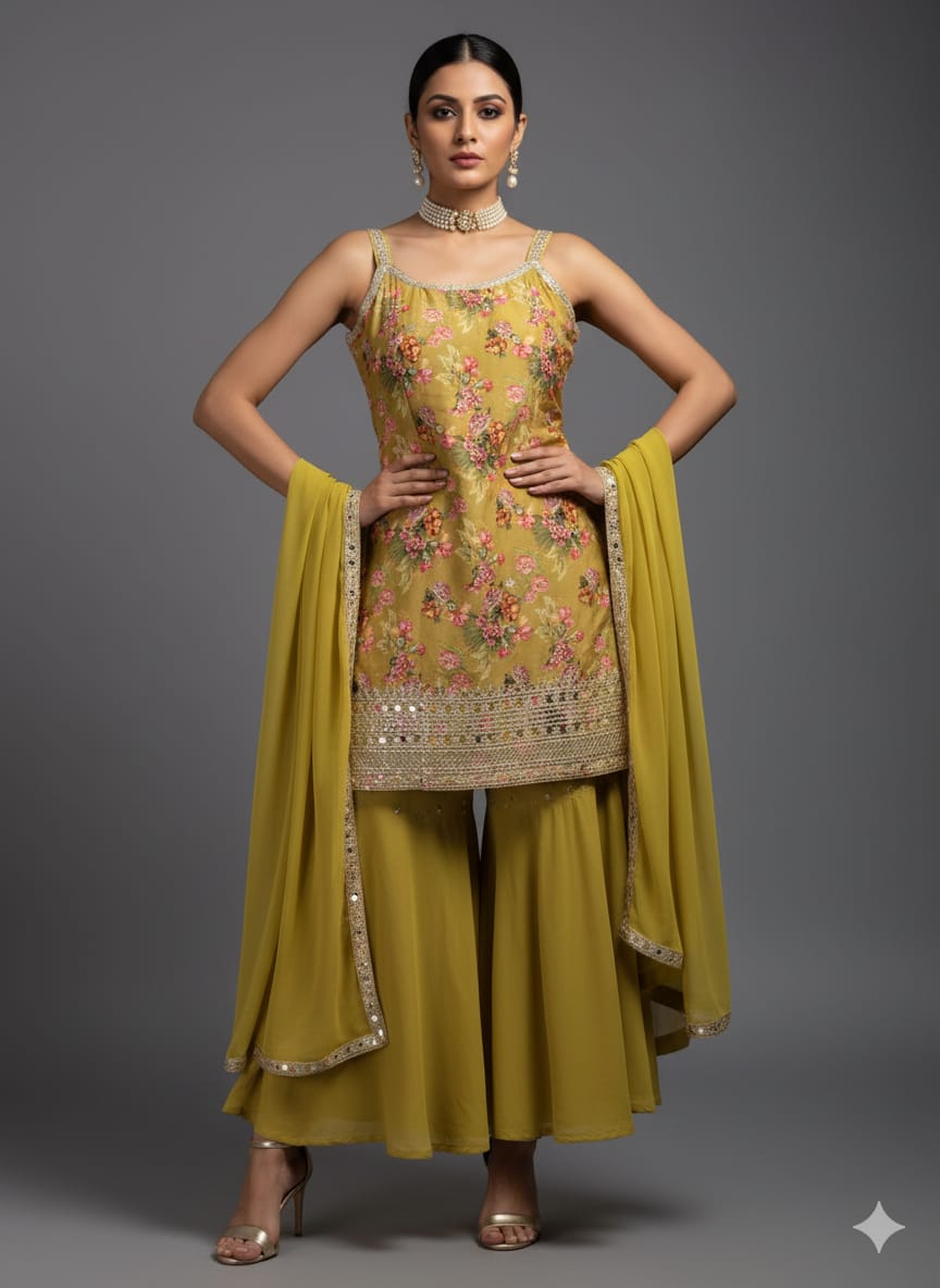 DESIGNER SHORT SHARARA SUIT