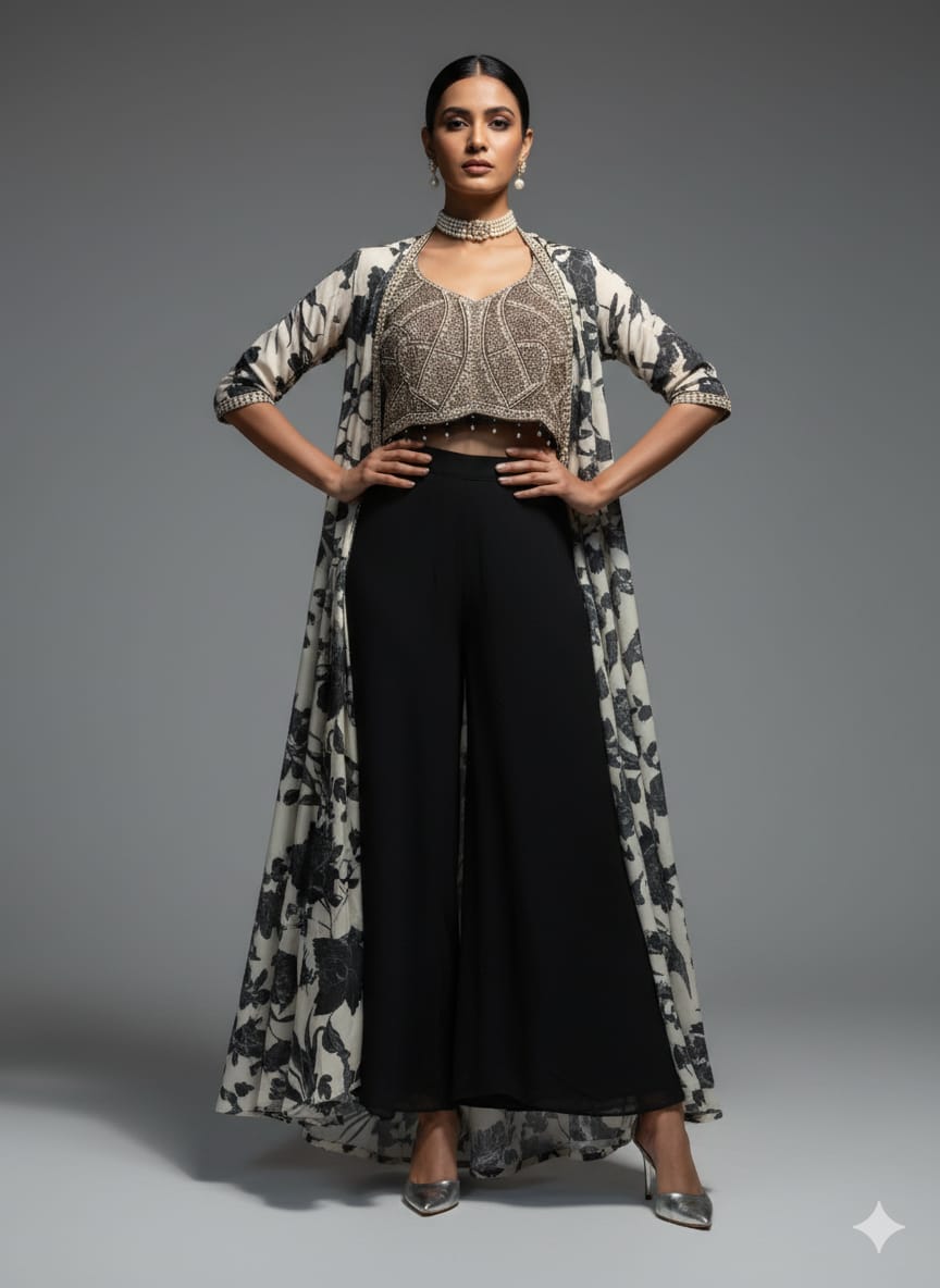 Step into the spotlight with this stunning Indo-Western ensemble