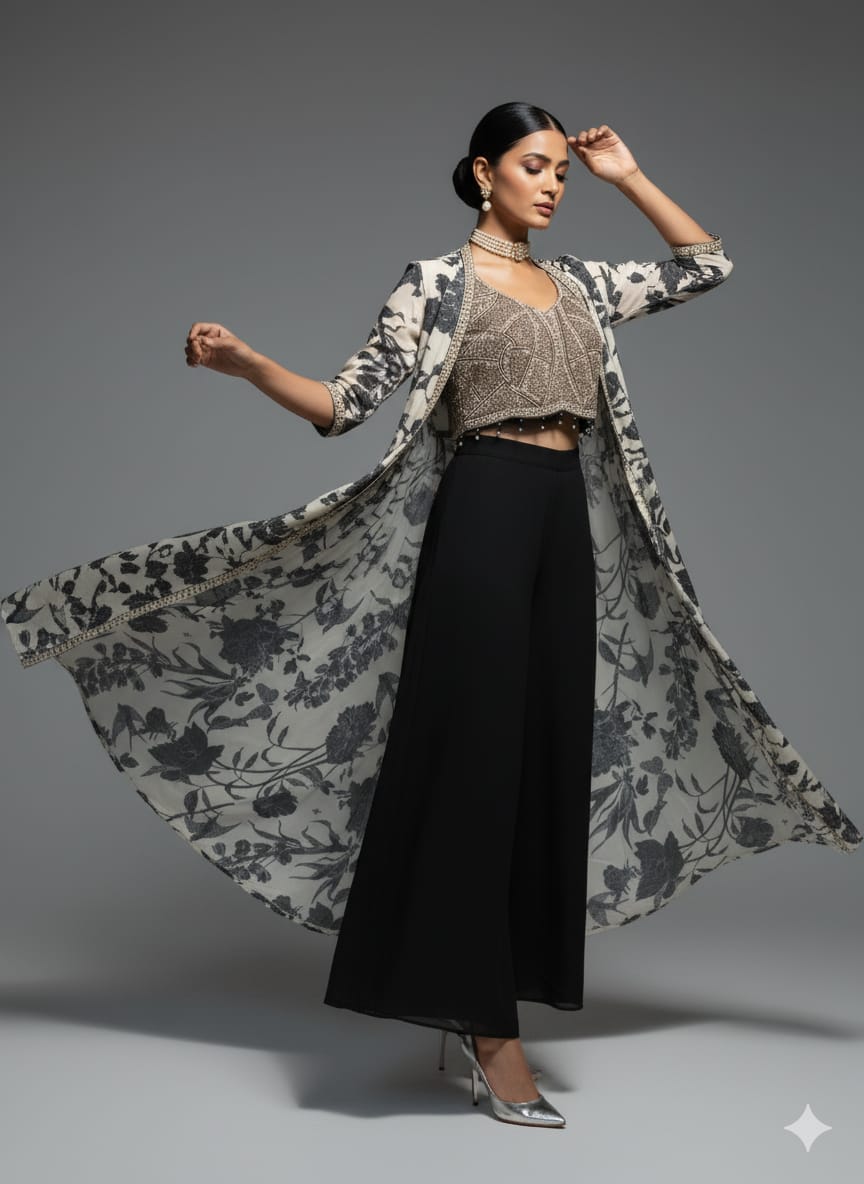Step into the spotlight with this stunning Indo-Western ensemble