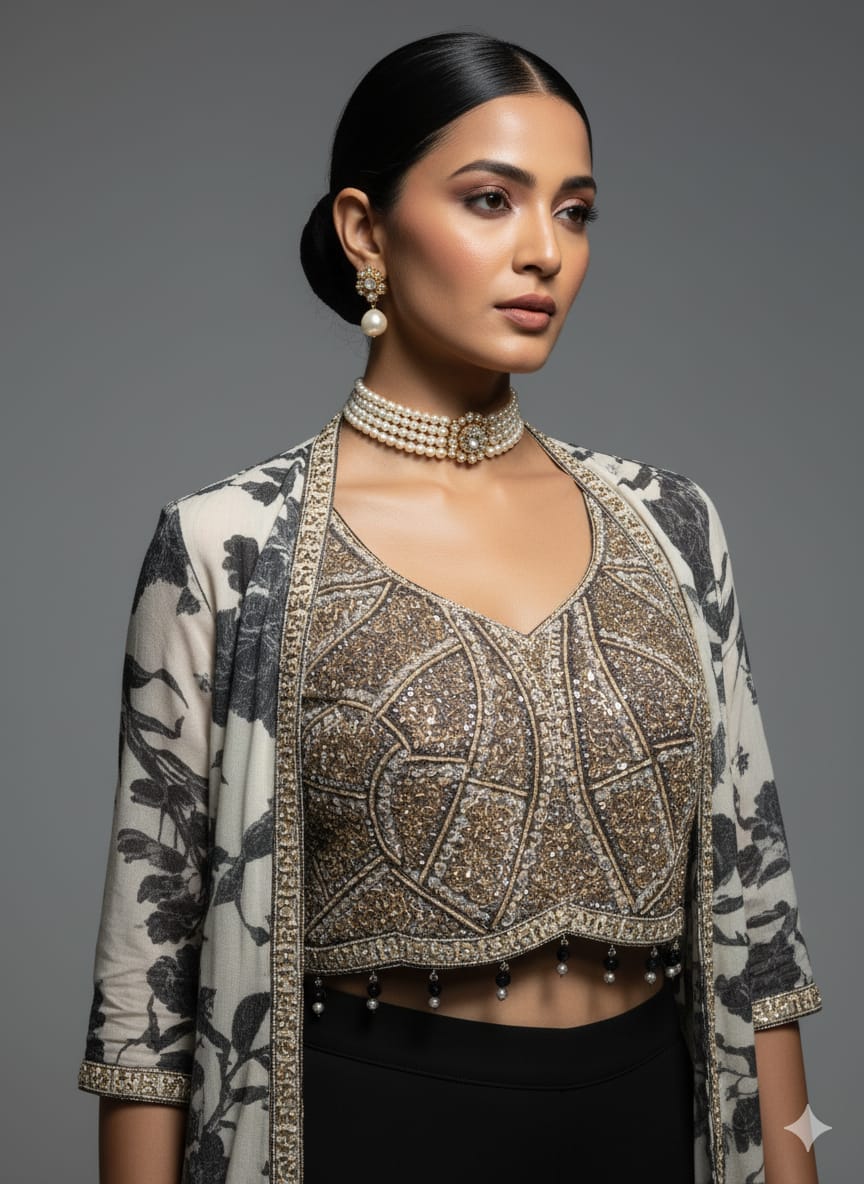 Step into the spotlight with this stunning Indo-Western ensemble