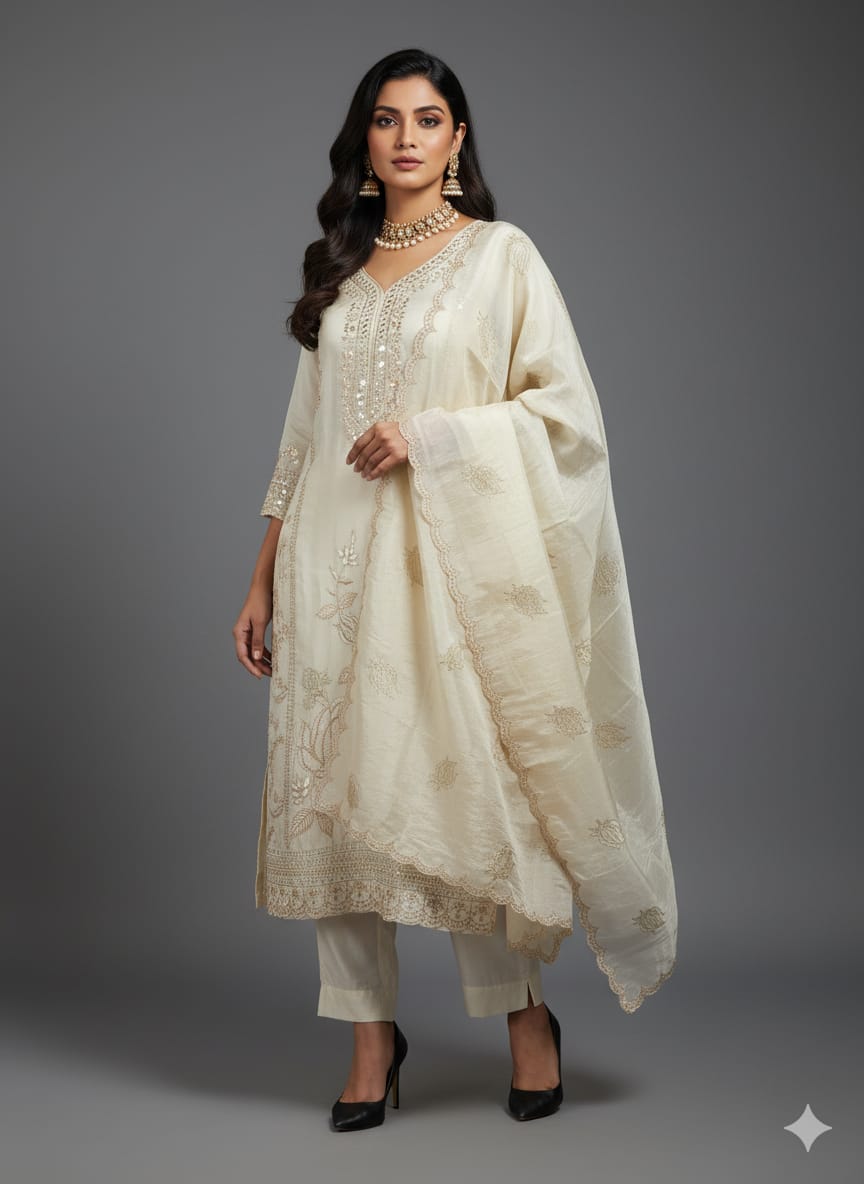 DESIGNER 3-PIECE SHIMMER JACQUARD SILK SUIT