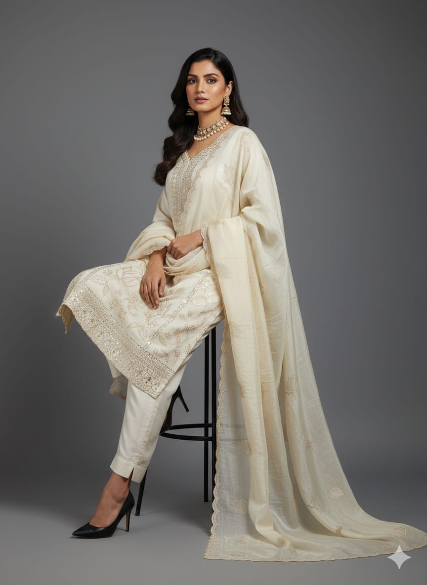 DESIGNER 3-PIECE SHIMMER JACQUARD SILK SUIT