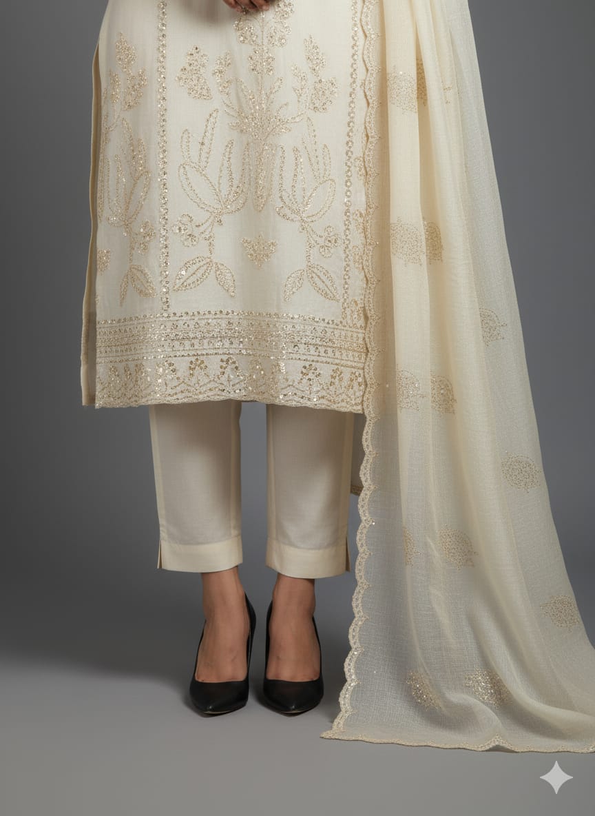 DESIGNER 3-PIECE SHIMMER JACQUARD SILK SUIT