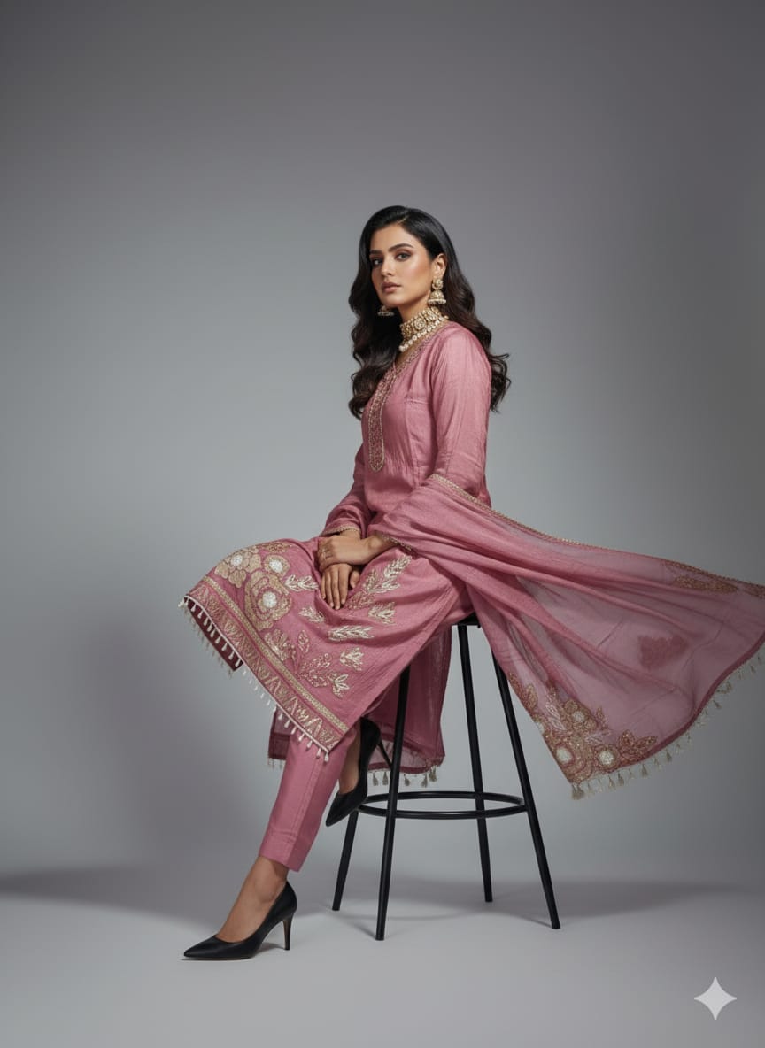 DESIGNER 3-PIECE SHIMMER  GOTA PATTI WORK SUIT