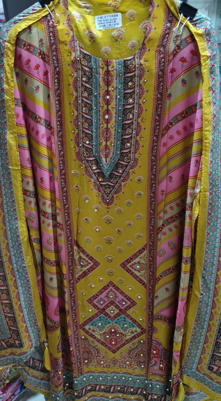 UNSTITCHED 3-PIECE GLASS ORGANZA PREMIUM SUIT