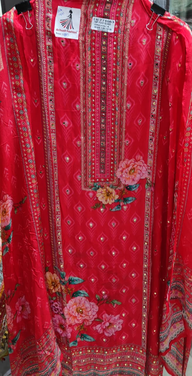 UNSTITCHED 3-PIECE GLASS ORGANZA SUIT