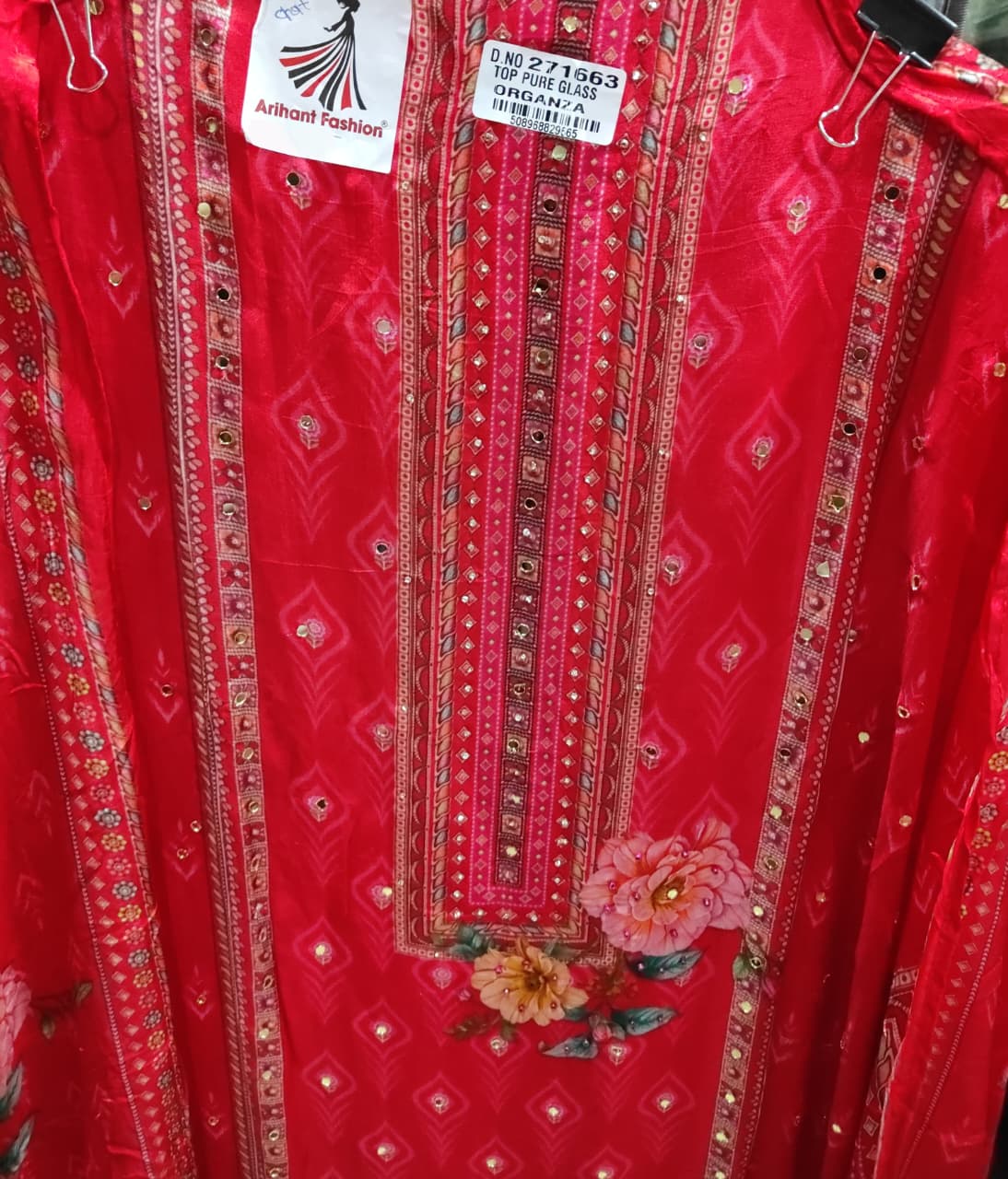 UNSTITCHED 3-PIECE GLASS ORGANZA SUIT