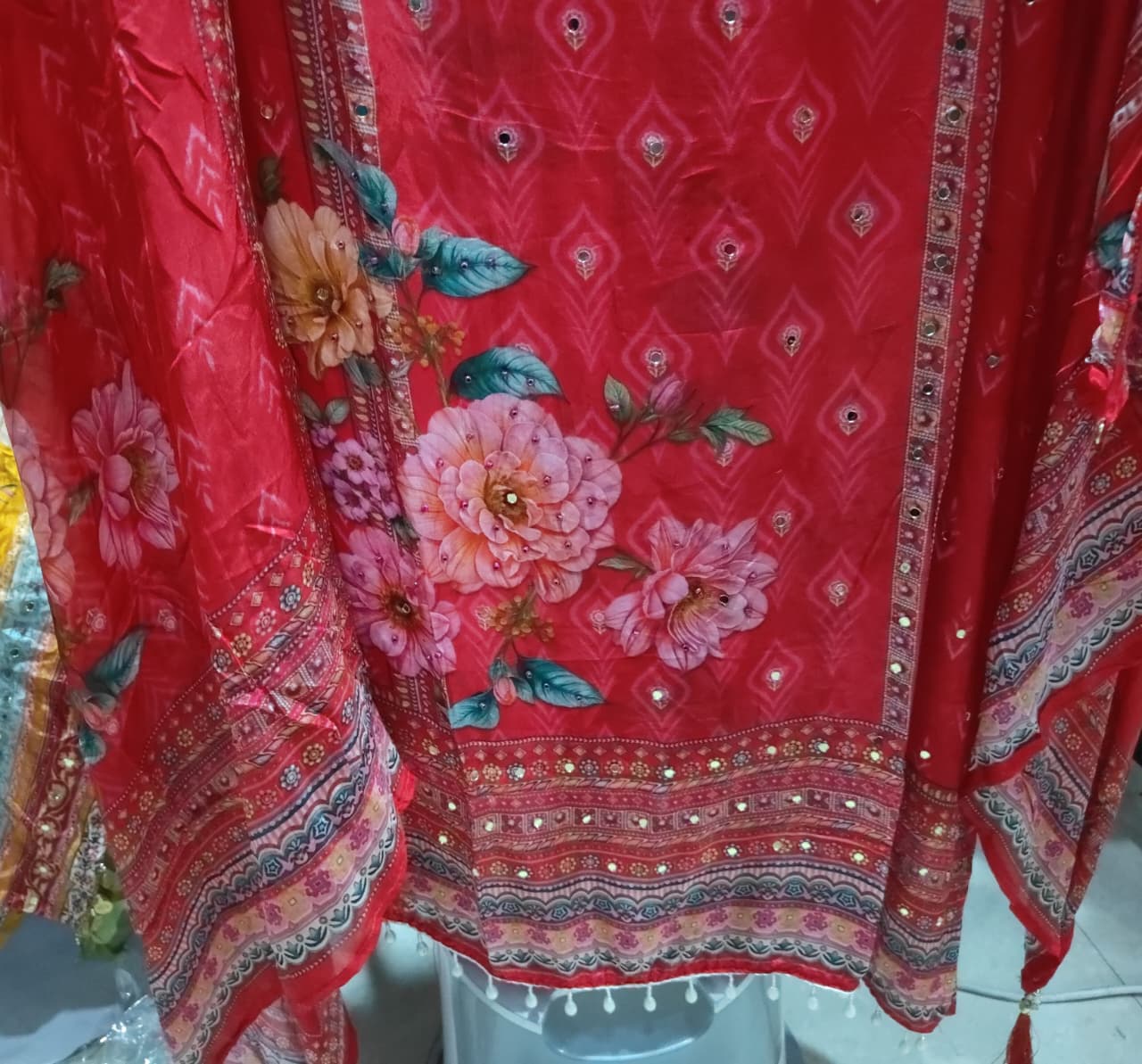 UNSTITCHED 3-PIECE GLASS ORGANZA SUIT