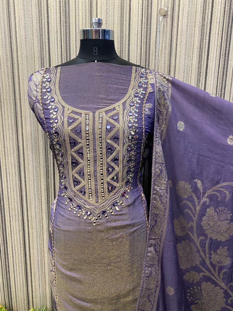 UNSTITCHED 3-PIECE SHIMMER JACQUARD SILK SUIT