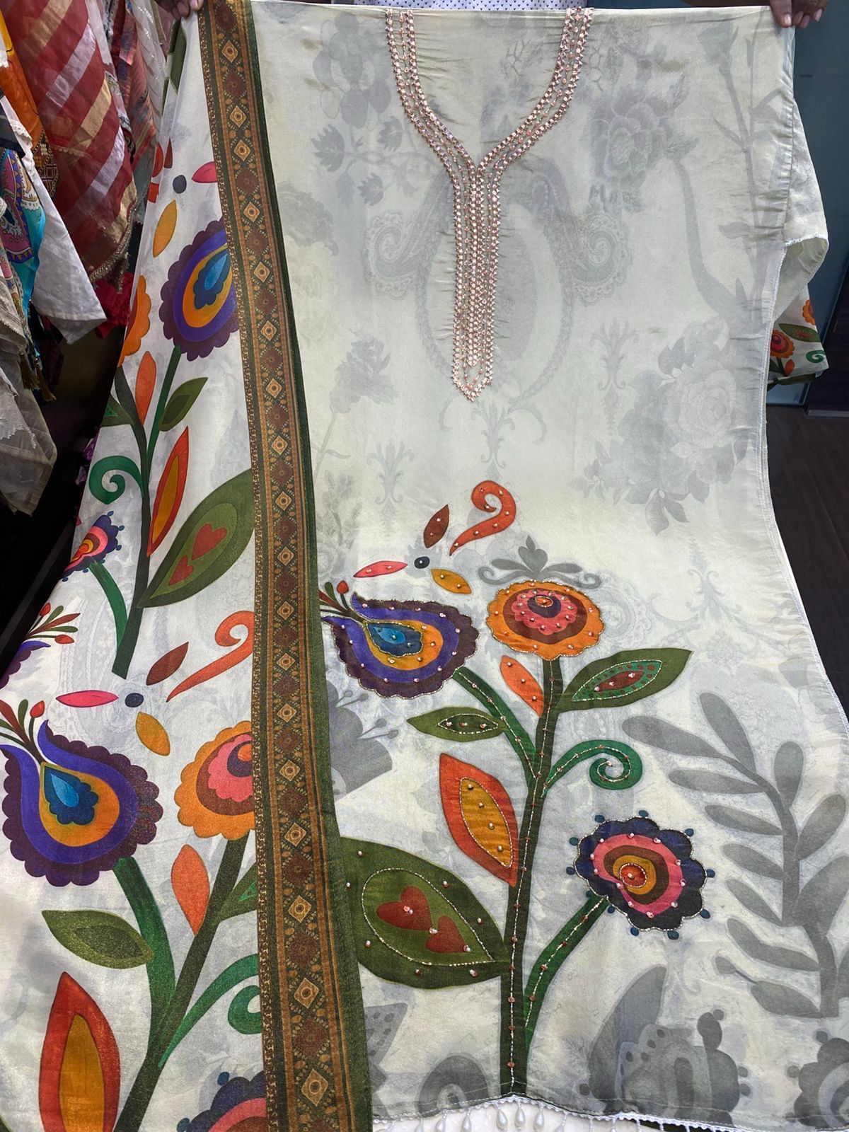 UNSTITCHED 3-PIECE SHIMMER SILK DESIGNER SUIT