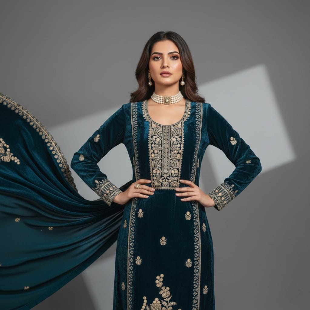 UNSTITCHED 3-PIECE SUIT – MAKMAL VELVET ZARKAN WORK EDITION