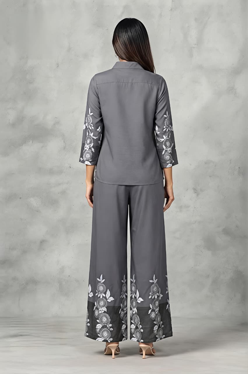 Rosy Orchid Printed Duve Grey Co-ord Set