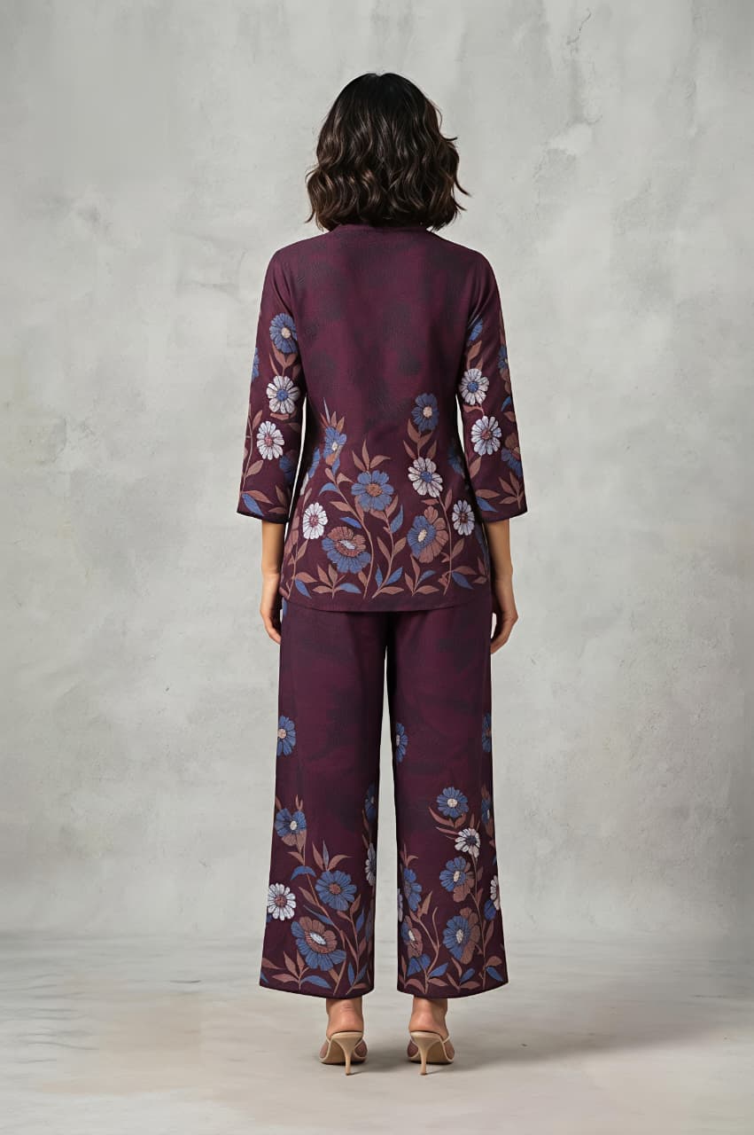 Regal Flora Printed  Maroon Co-ord Set