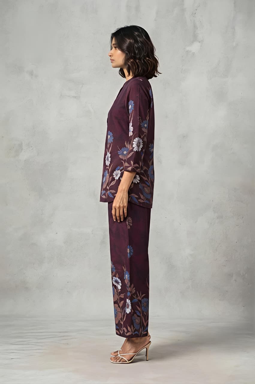 Regal Flora Printed  Maroon Co-ord Set