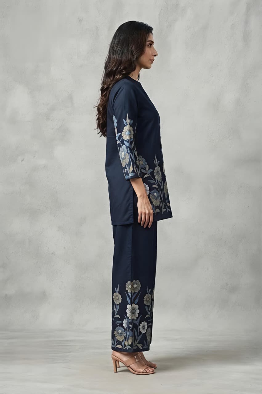 Regal Flora Printed  Navy Blue Co-ord Set