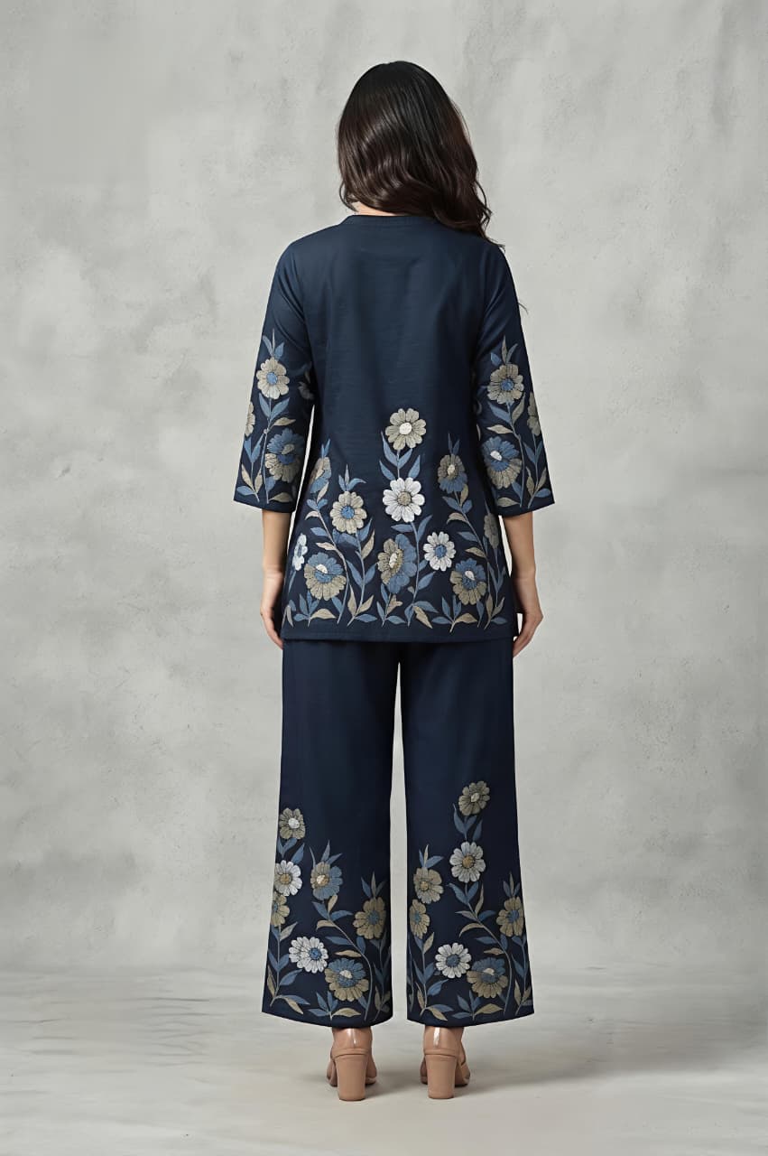 Regal Flora Printed  Navy Blue Co-ord Set