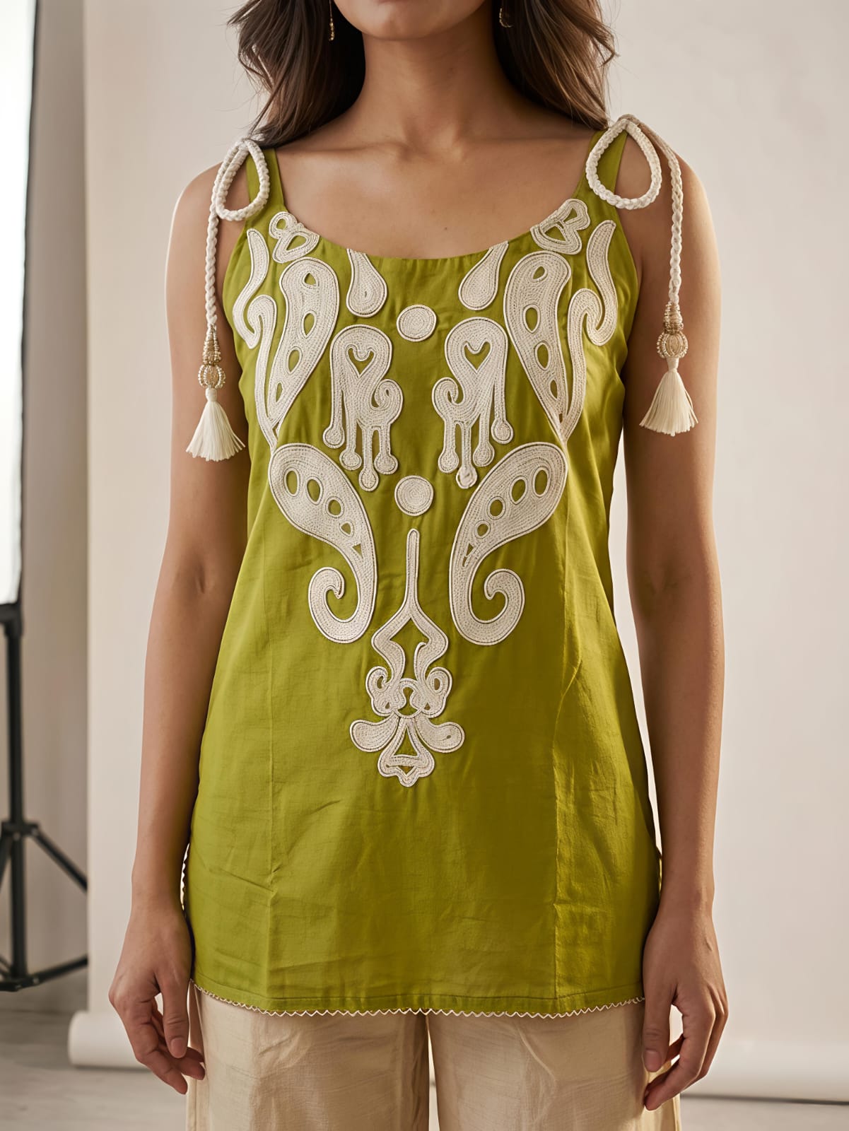 Roohani Olive Ethnic Cotton Co-ord Set For Women