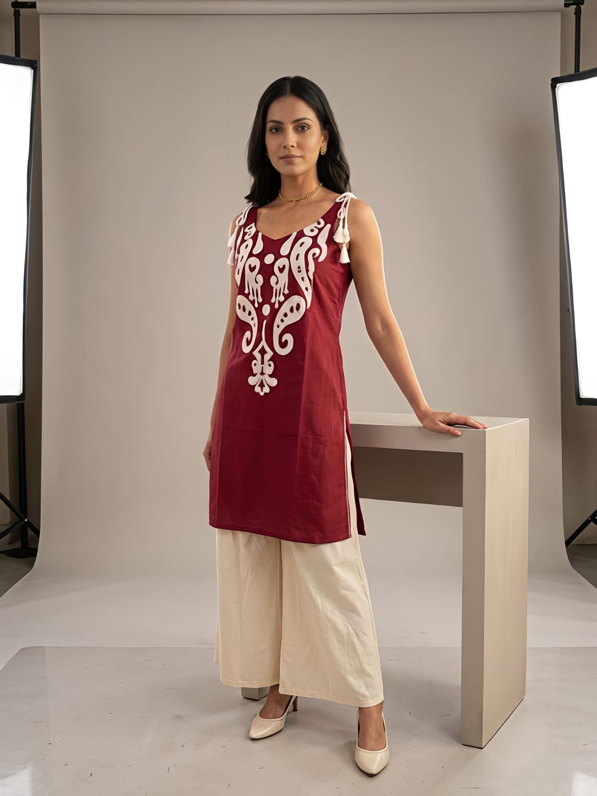 Roohani Rust Orange Ethnic Cotton Co-ord Set For Women