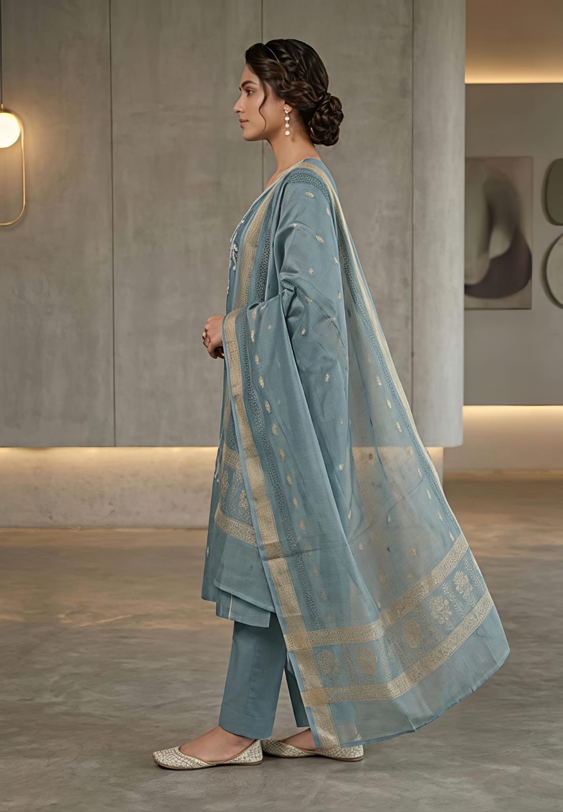 Aqua Blue Mist Elegance Ethnic Suit Set For Women